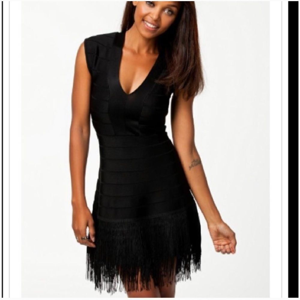 French Connection Belle Époque Dress Fringe Size 2 Black‎ Bondage